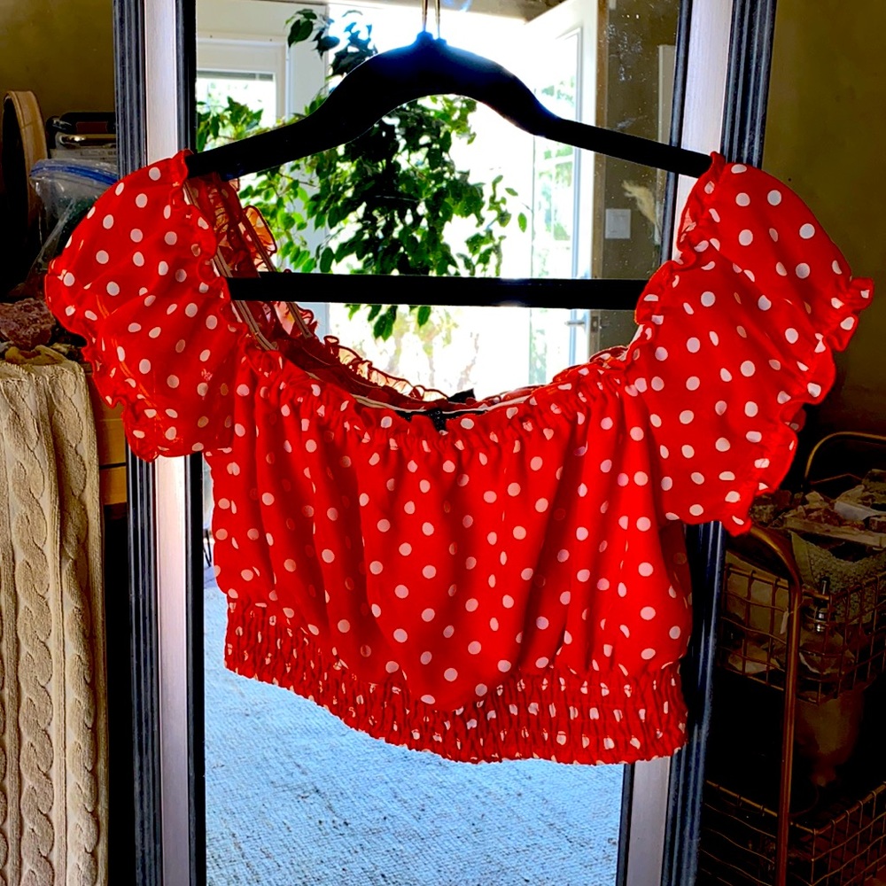 Cute Crop top red with white polka dots. 100% poly